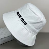 Miu Miu Bucket Hat With Embroidered Logo In Cotton White