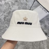 Miu Miu Bucket Hat With Embroidered Logo And Strass Pentagram In Cotton White