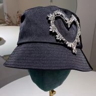 Miu Miu Bucket Hat With Strass Heart In Cotton Black