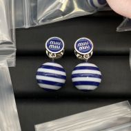 Miu Miu Earrings With Color Block Pearl In Metal Silver/Blue