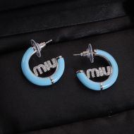 Miu Miu Earrings With Crystals Logo Enameled Circle In Metal Blue