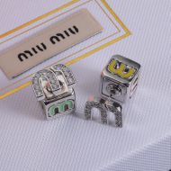 Miu Miu Earrings With Enamel Logo Cube In Metal Silver