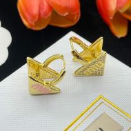 Miu Miu Earrings With Enamel Logo Strass Triangle In Metal Gold/Pink
