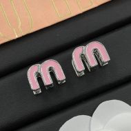 Miu Miu Earrings With Enamel Strass M Letter In Metal Silver/Pink