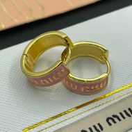 Miu Miu Earrings With Enameled Logo Ring In Metal Gold/Pink