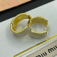 Miu Miu Earrings With Enameled Logo Ring In Metal Gold/White