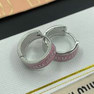 Miu Miu Earrings With Enameled Logo Ring In Metal Silver/Pink