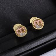 Miu Miu Earrings With Enameled M Crystal In Metal Gold/Pink