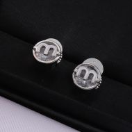 Miu Miu Earrings With Enameled M Crystal In Metal Silver/White