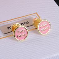 Miu Miu Earrings With Logo Enameled Round In Metal Gold/Pink