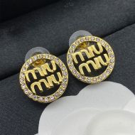 Miu Miu Earrings With Logo Strass Ring In Metal Gold