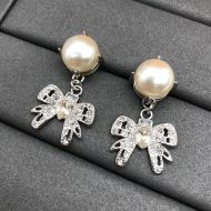 Miu Miu Earrings With Pearl Crystals Bow Pendant In Metal Silver