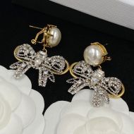 Miu Miu Earrings With Pearl Crystals Butterfly Pendant In Metal Gold/Silver