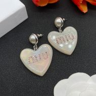 Miu Miu Earrings With Pearl Strass Logo Enamel Heart Pendant In Metal Silver/White
