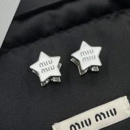 Miu Miu Earrings With Strass Enameled Logo Pentagram In Metal Silver/White