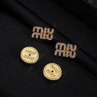 Miu Miu Earrings With Strass Letter In Metal Gold