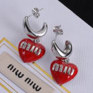 Miu Miu Earrings With Strass Logo Enamel Heart Pendant In Metal Silver