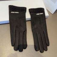 Miu Miu Gloves With Strass Logo Women Wool Black