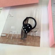 Miu Miu Hair Band With Strass Logo Pearls Rose In Cotton Black