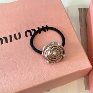 Miu Miu Hair Band With Strass Logo Pearls Rose In Cotton Gold