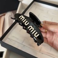 Miu Miu Hair Clip With Enamel Letter Logo In Acetate Black