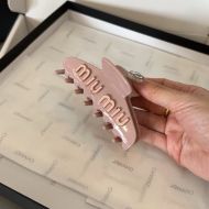 Miu Miu Hair Clip With Enamel Letter Logo In Acetate Pink