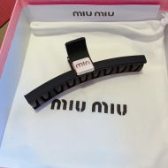 Miu Miu Hair Clip With Enamel Square Logo In Acetate Black/White