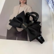 Miu Miu Hair Clip With Round Logo Bowknot In Satin And Acetate Black