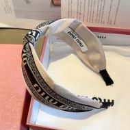 Miu Miu Headband With Embroidered Logo Satin In Cotton Beige