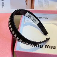 Miu Miu Headband With Enamel Logo Strass Embellishment In Cotton And Acetate Black