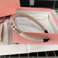 Miu Miu Headband With Enamel Metal Letter Logo In Cotton And Sponge Pink