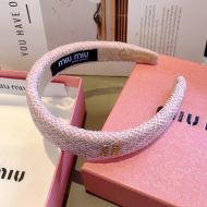 Miu Miu Headband With Metal Logo In Cotton And Sponge Pink