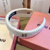 Miu Miu Headband With Metal Logo In Cotton And Sponge White