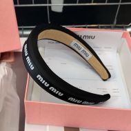 Miu Miu Headband With Monogram Strap In Cotton And Sponge Black