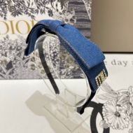 Miu Miu Headband With Strass Logo Bowknot In Denim Blue