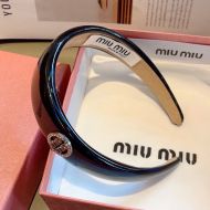 Miu Miu Headband With Strass Round Logo In Patent Leather Black