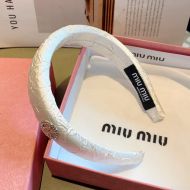 Miu Miu Headband With Strass Round Logo In Sponge White