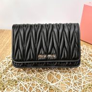 Miu Miu Large Flap Chain Wallet In Matelasse Nappa Leather Black