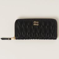 Miu Miu Large Zipper Bifold Wallet In Matelasse Nappa Leather Black