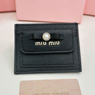 Miu Miu Bow Card Holder In Madras Leather Black
