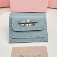 Miu Miu Bow Card Holder In Madras Leather Sky Blue