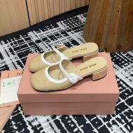 Miu Miu Two-tone Mary Jane Slides Women Patent Leather Khaki/White