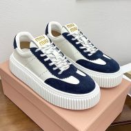Miu Miu Plume Platform Sneakers Women Nappa Leather And Suede White/Blue