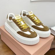 Miu Miu Plume Platform Sneakers Women Nappa Leather And Suede White/Brown