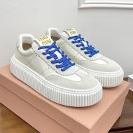 Miu Miu Plume Platform Sneakers Women Nappa Leather And Suede White/Grey