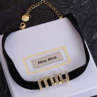 Miu Miu Necklace With Strass Logo In Cotton Black/Gold