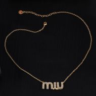 Miu Miu Necklace With Strass Logo In Metal Gold