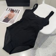 Miu Miu One-Piece Swimsuit With Strass Logo Patch Women Cotton Black