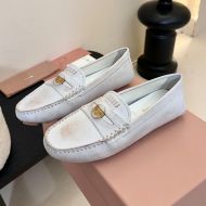 Miu Miu Penny Loafers Women Distressed Suede White