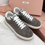 Miu Miu Retro Sneakers Women Suede Dark Grey